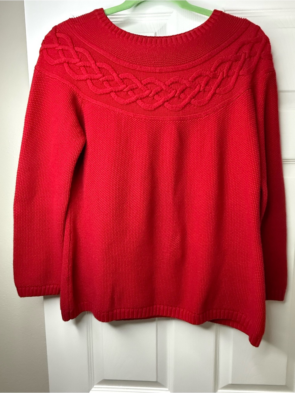 Talbots Red Cable-Yoke Scoop Neck Sweater size MP